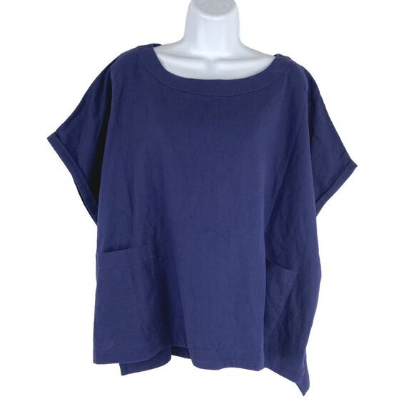 Fat Face Sadie Linen Blend‎ Popover Top Women's Size 14 Navy Blue NWT TP-2207 - Picture 1 of 13